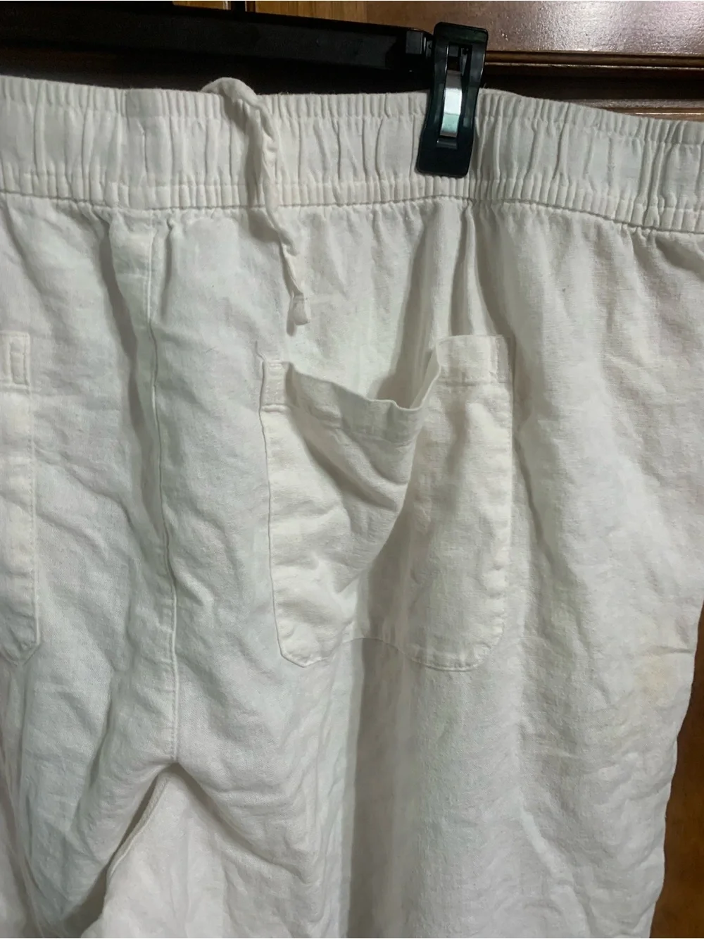 Men’s white linen 2XL beach summer casual pants with drawstring. Worn for beach